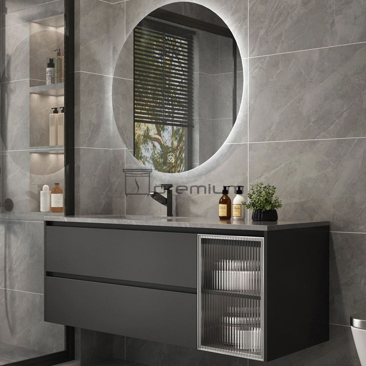 European Standard Wholesale Modern Hotel Design LED Bathroom Mirror Slate Top Ceramic Wash Basin Sink Floating Bathroom Vanity with Mirror