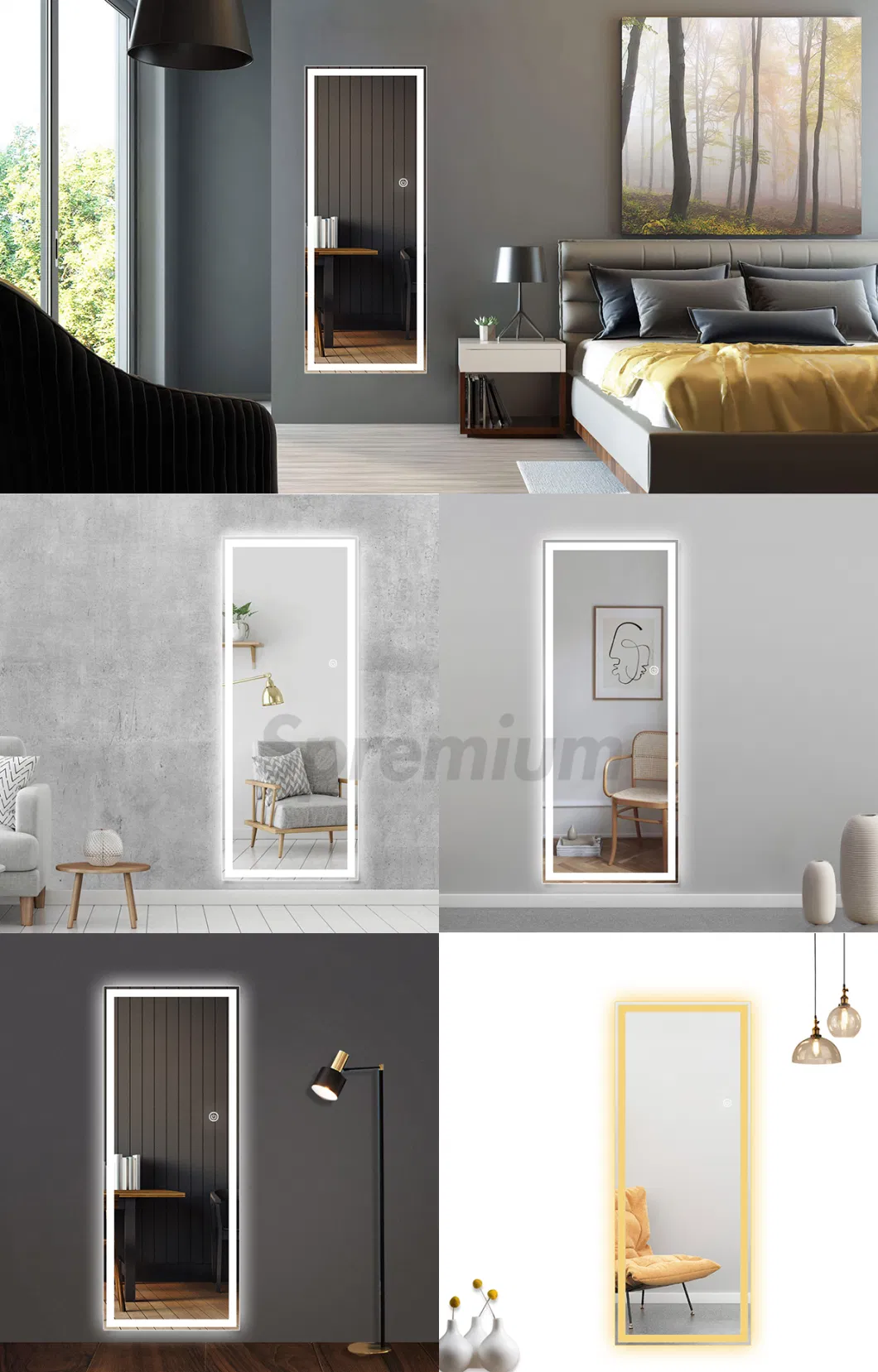 Spremium Wall Hung Decorative Wall Frameless Full Body Length Floor Dressing Mirror LED Lights Touch Sensor Switch Backlit Bedroom