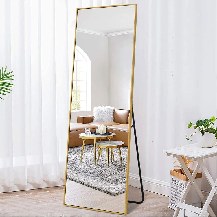 Explosion-Proof Large Wall Mirrors Full Length Body Bedroom Aluminum-Framed Floor Standing Dressing Gold Mirror