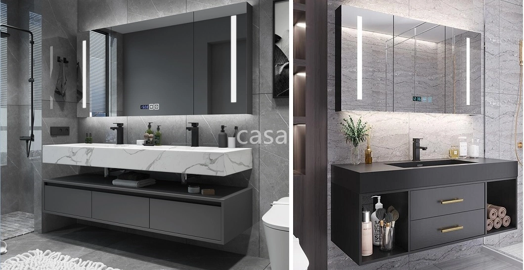 Luxury Floating Bathroom Vanity Supplier Mirror Cabinet Modern Matte Black Wall Mounted Bathroom Vanity Set