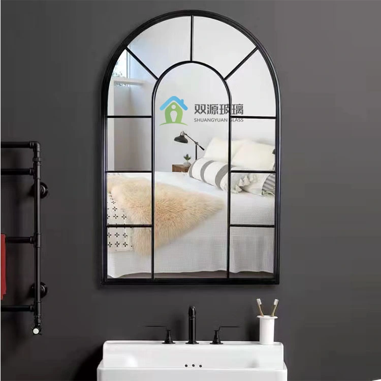 Newest Customize Windowpane Metal Framed Wall Mirror, Black Framed Window Pane Decorative Iron Circle Mirror for Living Room