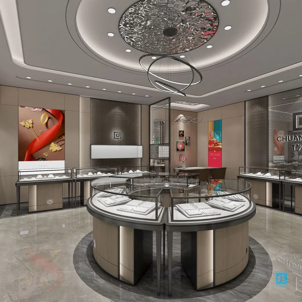 Jewelry Store Showcase Customize Glass Furniture Stainless Steel Display Cabinet