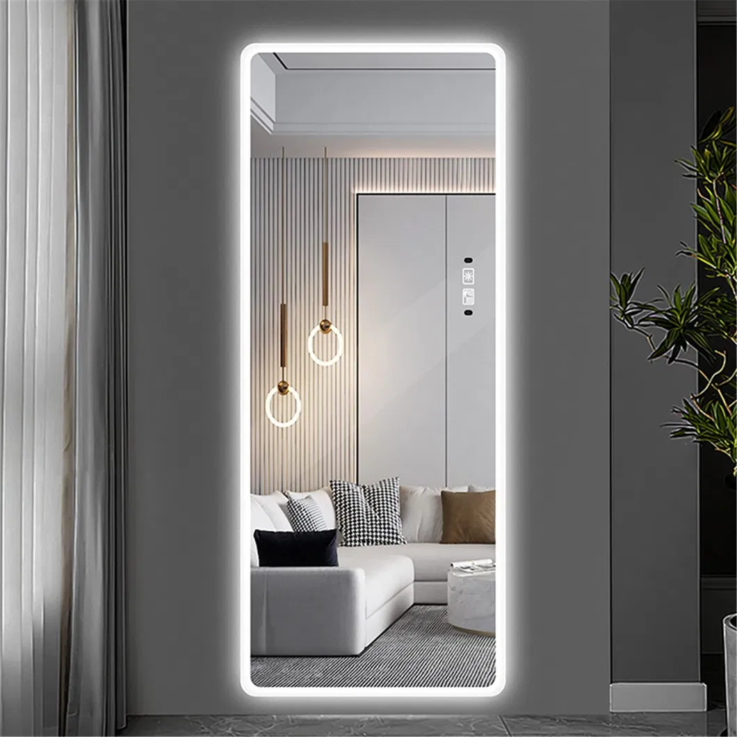 Jh Glass LED Standing Dressing Mirror Full Length Wall Mounted Framed LED Backlit Mirror with Body Induction Function Dimmer Touchsensor