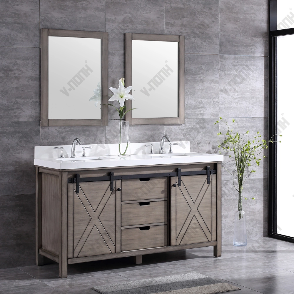 Classic Free Standing Wash Grey Finish Double Bathroom Cabinet