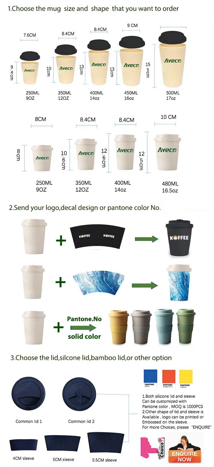 Boidegradable Custom Eco Friendly 10oz 12oz 14oz 16oz 20oz Bamboo Fiber Reusable Coffee Cup to Go with Bamboo Lid