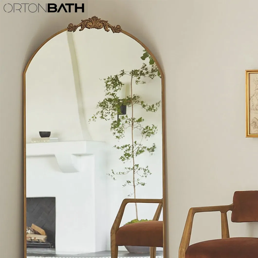 Ortonbath Full Length Floor Standing Mirror Floor Mirror, Standing Mirror Smooth Tower Crown Top Mirror, Large Arched Black Metal Framed Mirror with Support