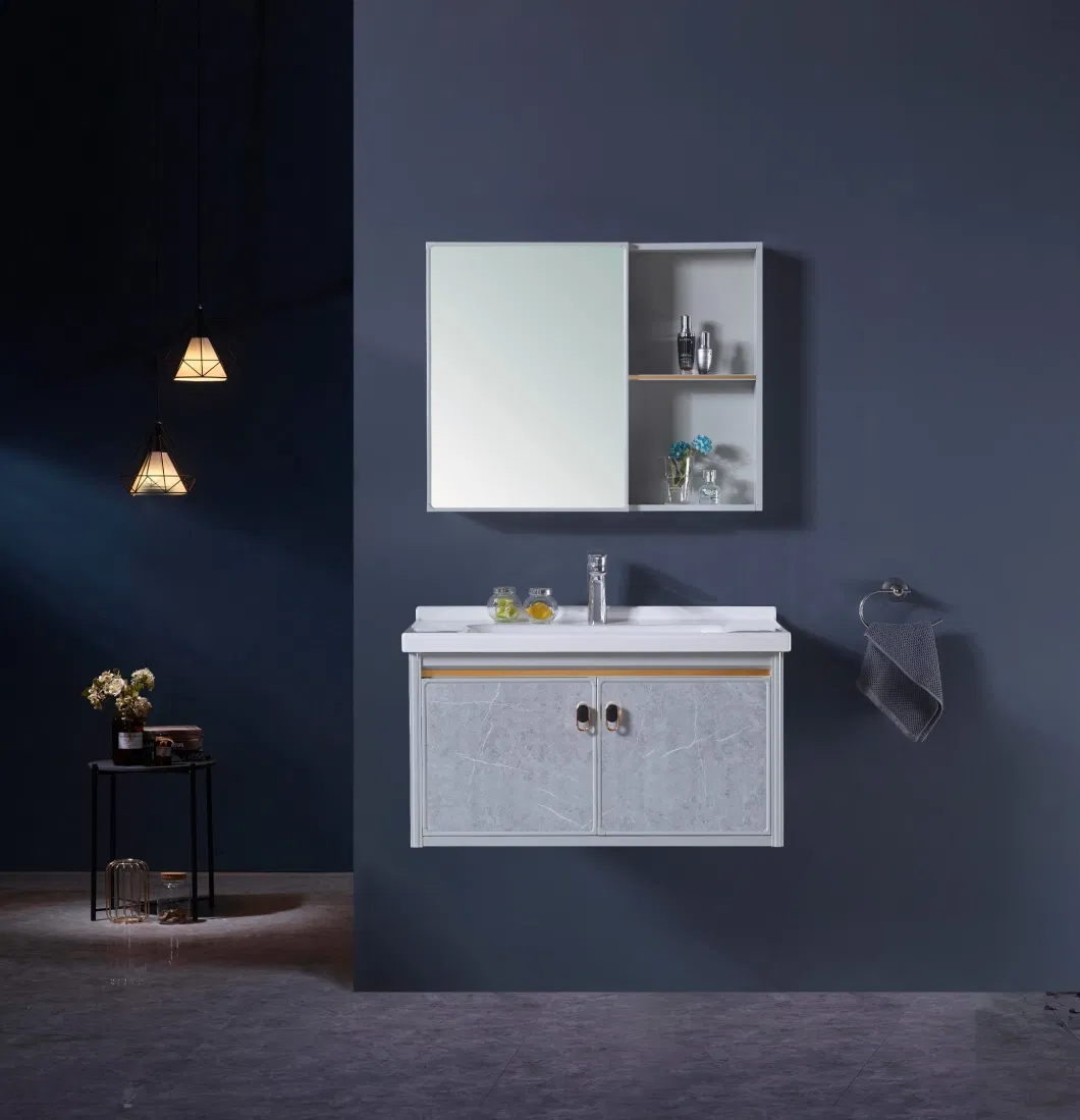 Luxury Modern Small Wall Mounted Floating Aluminum Bathroom Vanity Cabinet with Sink