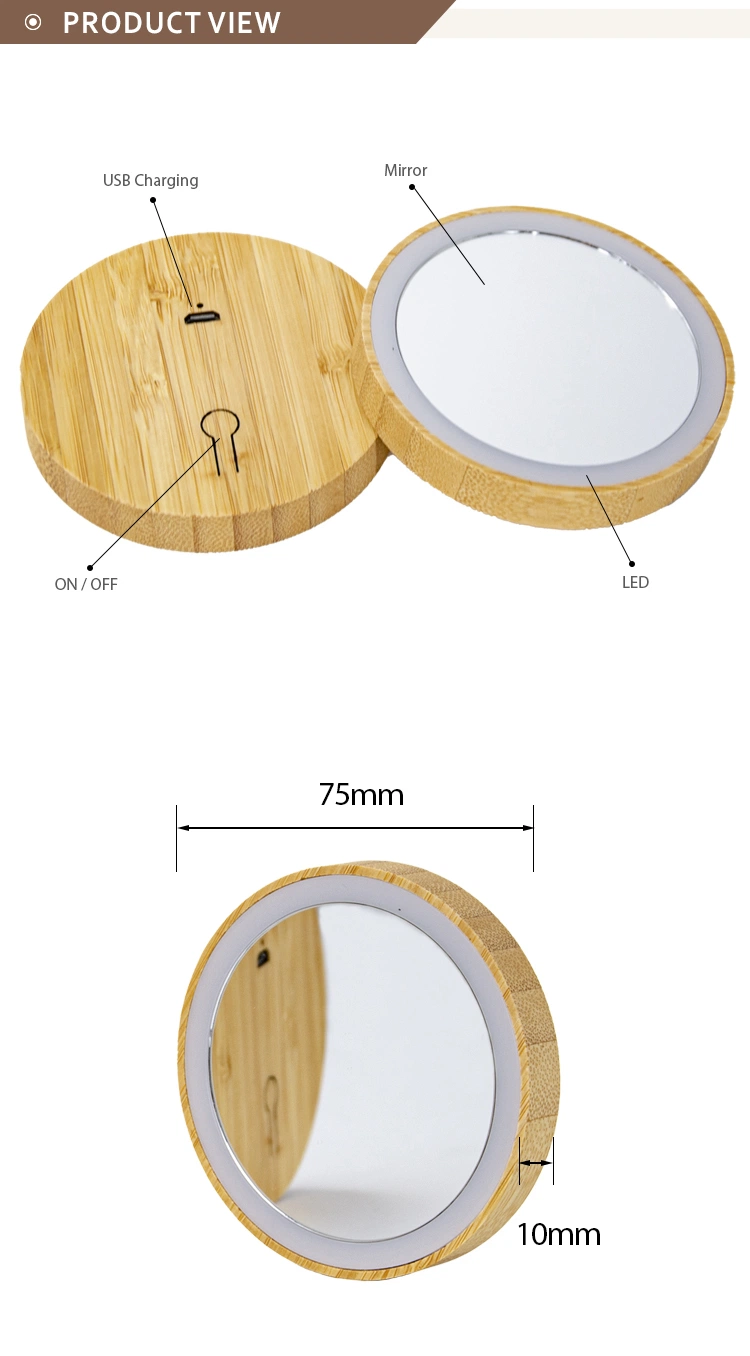 Bamboo Compact Infinity Salon Vanity Touch Sensor Switch Pocket Light LED Mirror
