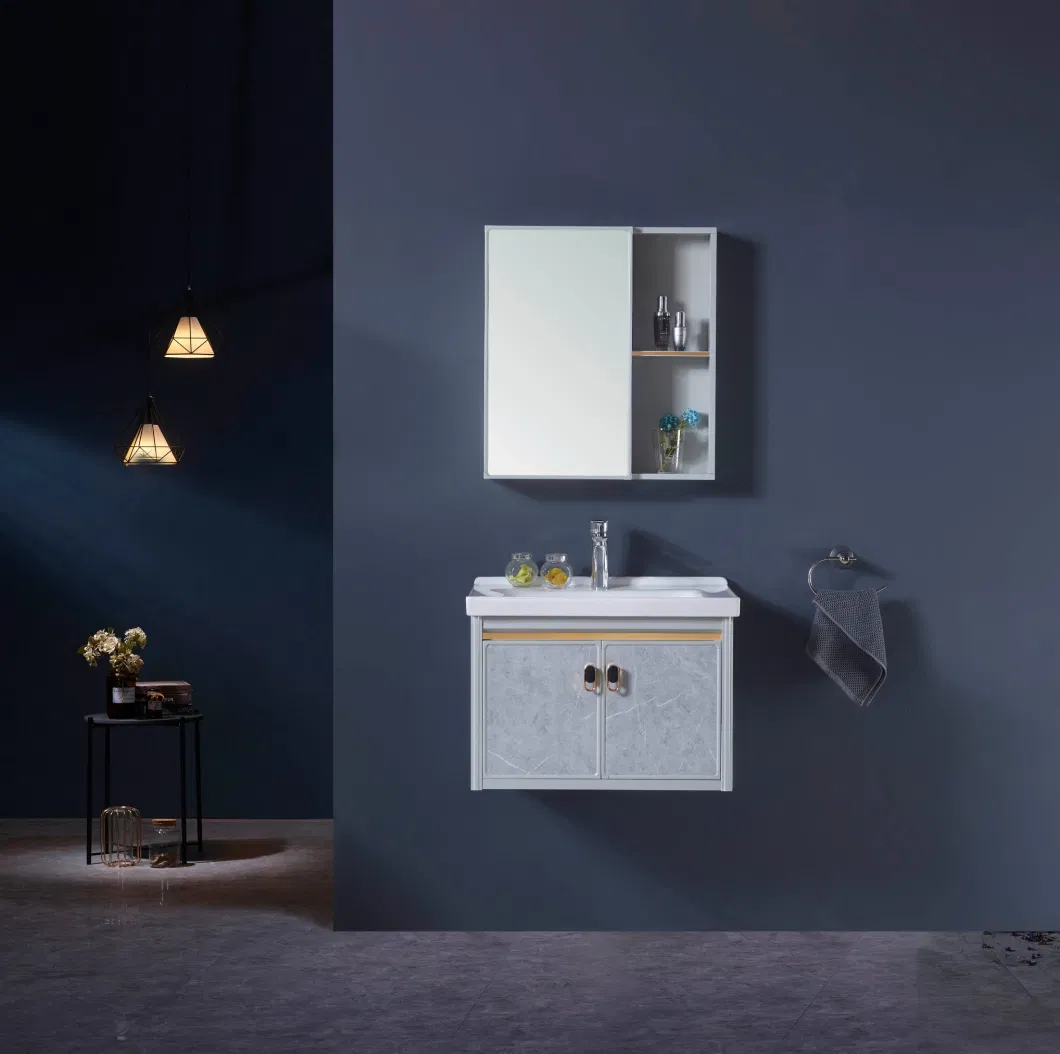 Luxury Modern Small Wall Mounted Floating Aluminum Bathroom Vanity Cabinet with Sink