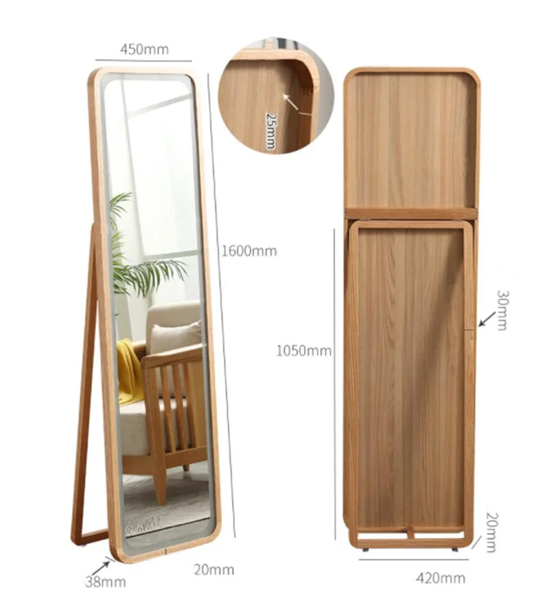 Nordic Solid Wood Dressing Ins Wind Small Apartment with Lamp Full Body Floor Wall Hanging Bedroom Wall-Mounted Fitting Mirror 0033