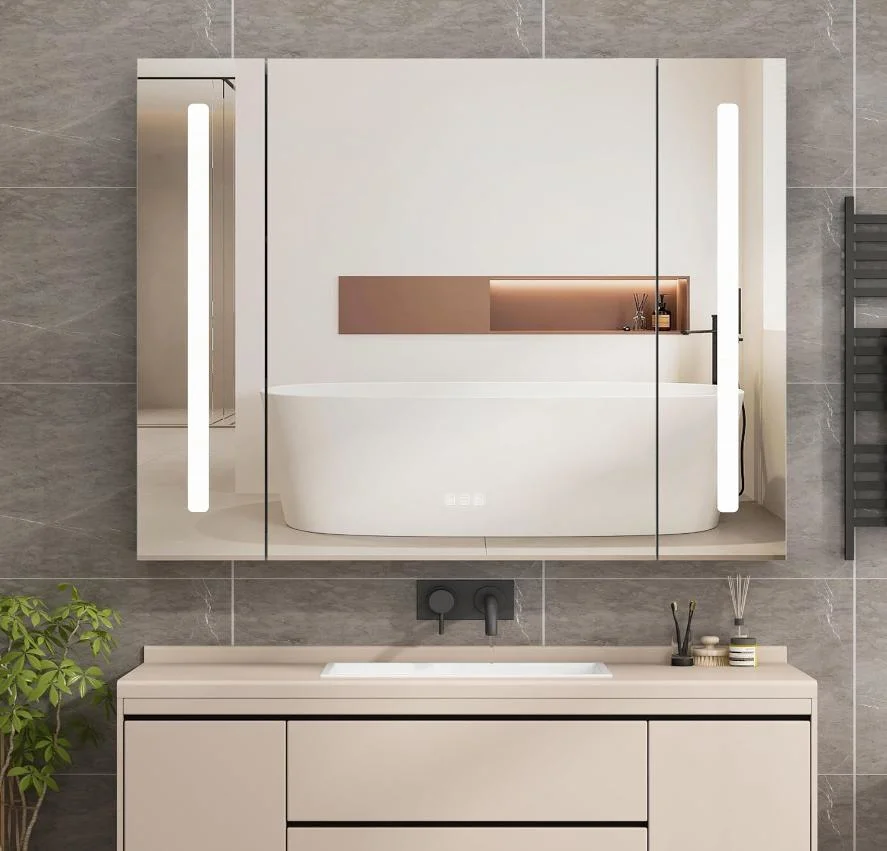 New Lighted Vanity Aluminum MDF Durable Wall Mounted Bathroom Furniture LED Mirror Medicine Cabinet with Dimmer