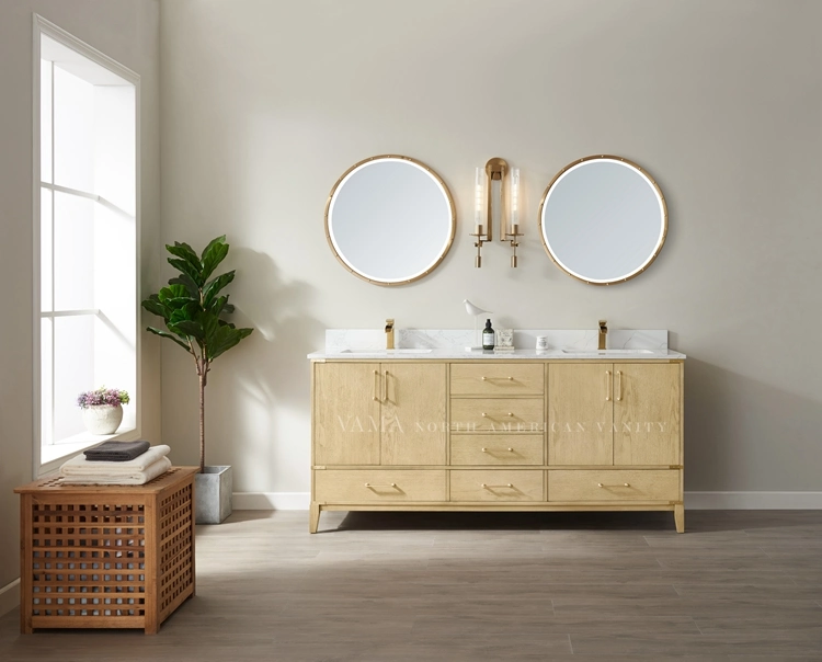 Vama Factory Best Selling Design Bathroom Vanity Modern Smart Bathroom Wooden Cabinets with Double Sinks and Mirror 799072