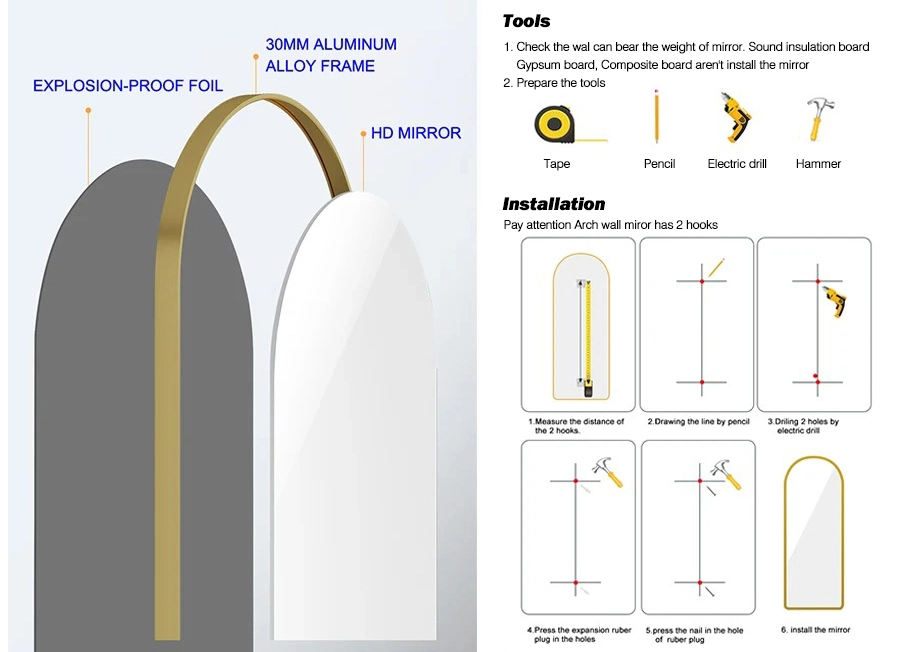 Ortonbath Floor Mirrors Dressing Mirror Full-Length Body Free Standing Gold Aluminum Framed Full Length Large Size Oversized Mirror