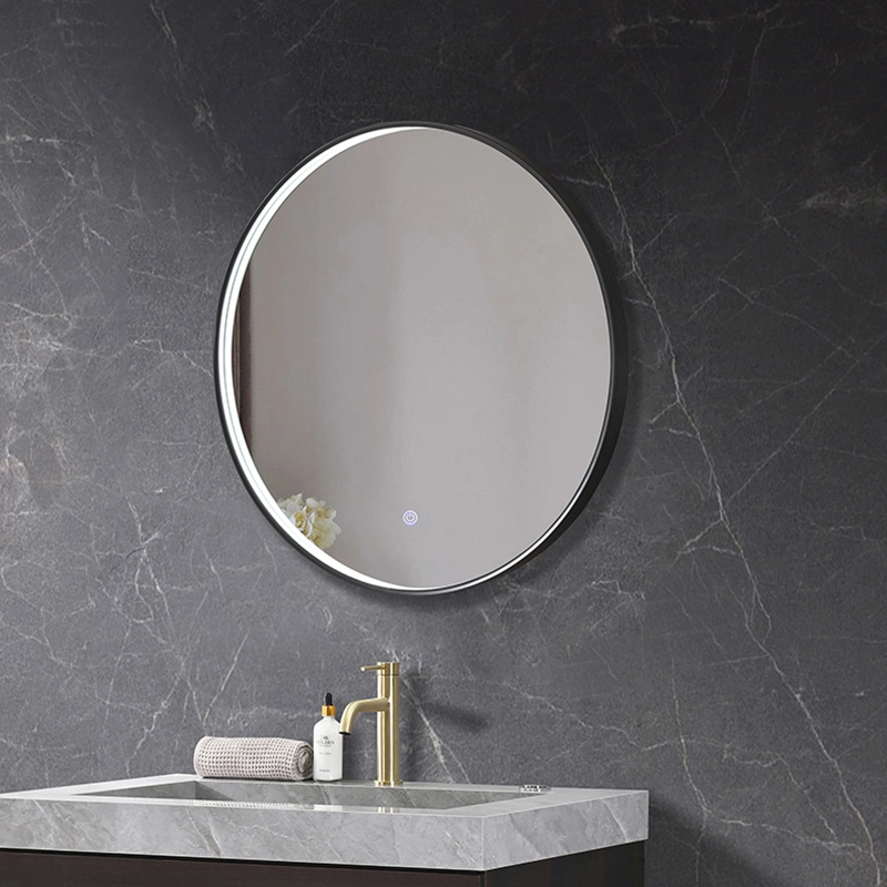 New Edge Aluminum Frame Metal Round Bathroom Mirror Black Mirror Glass Slim Mirror