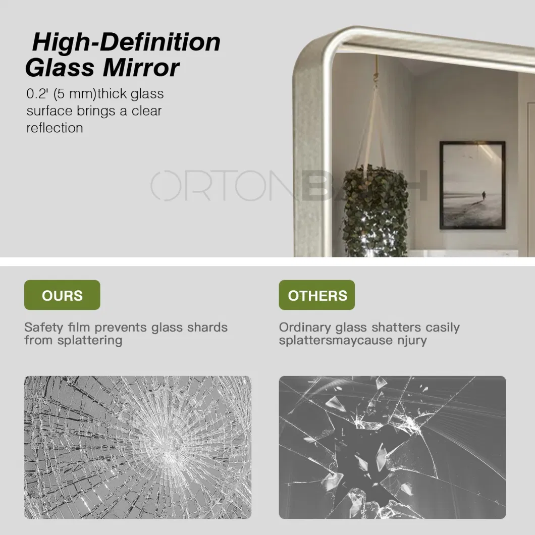 Ortonbath Brushed Metal Frame Square Wall Mirror for Bathroom Decor Rounded Corner Horizontal or Vertical Hangs Small Wall Mirror