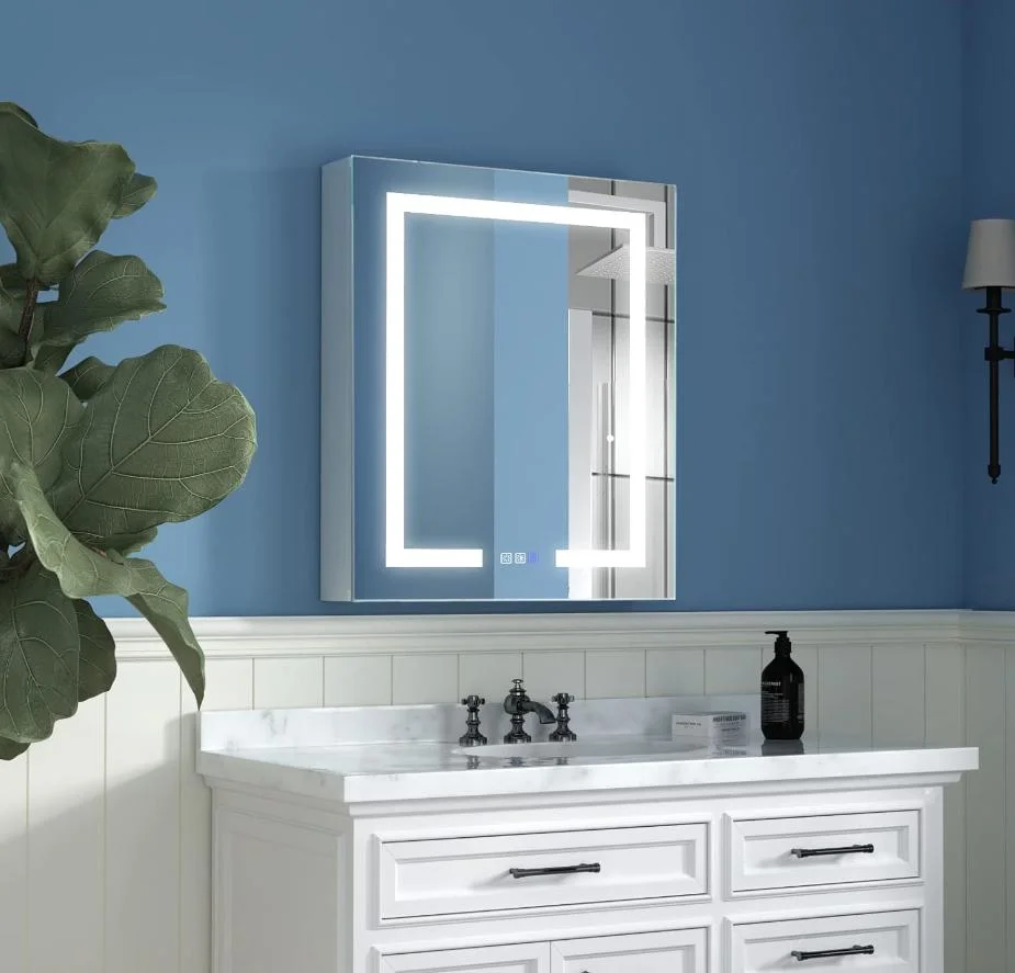LED Strip Lighted Bathroom Vanity Furniture Decorative MDF Furniture Single Door Medicine Mirror Cabinet