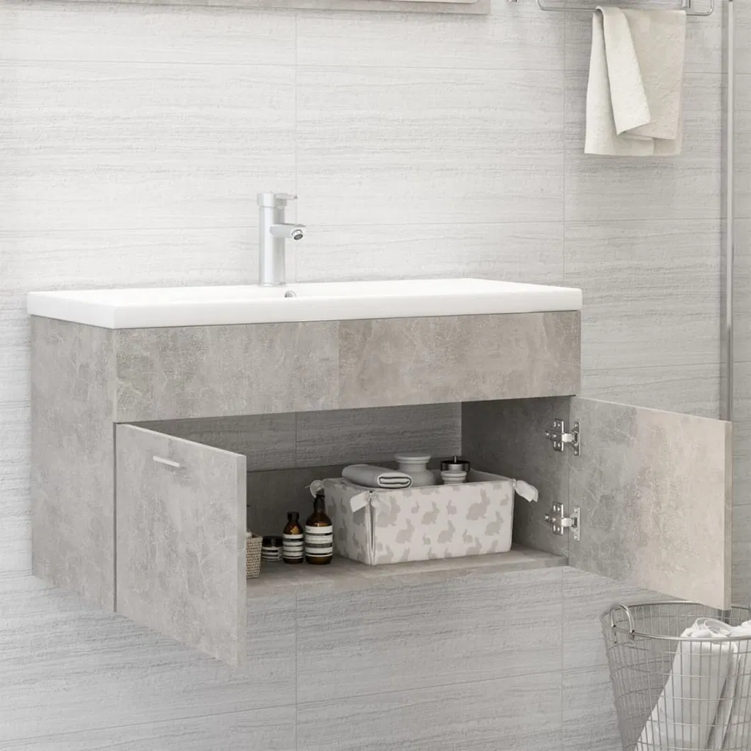 Sink Cabinet with Built-in Basin Concrete Grey Chipboard