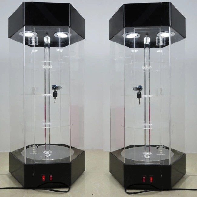 4 Tiers Rotating Acrylic Cabinet with LED Light for Watch and Jewelry Displays
