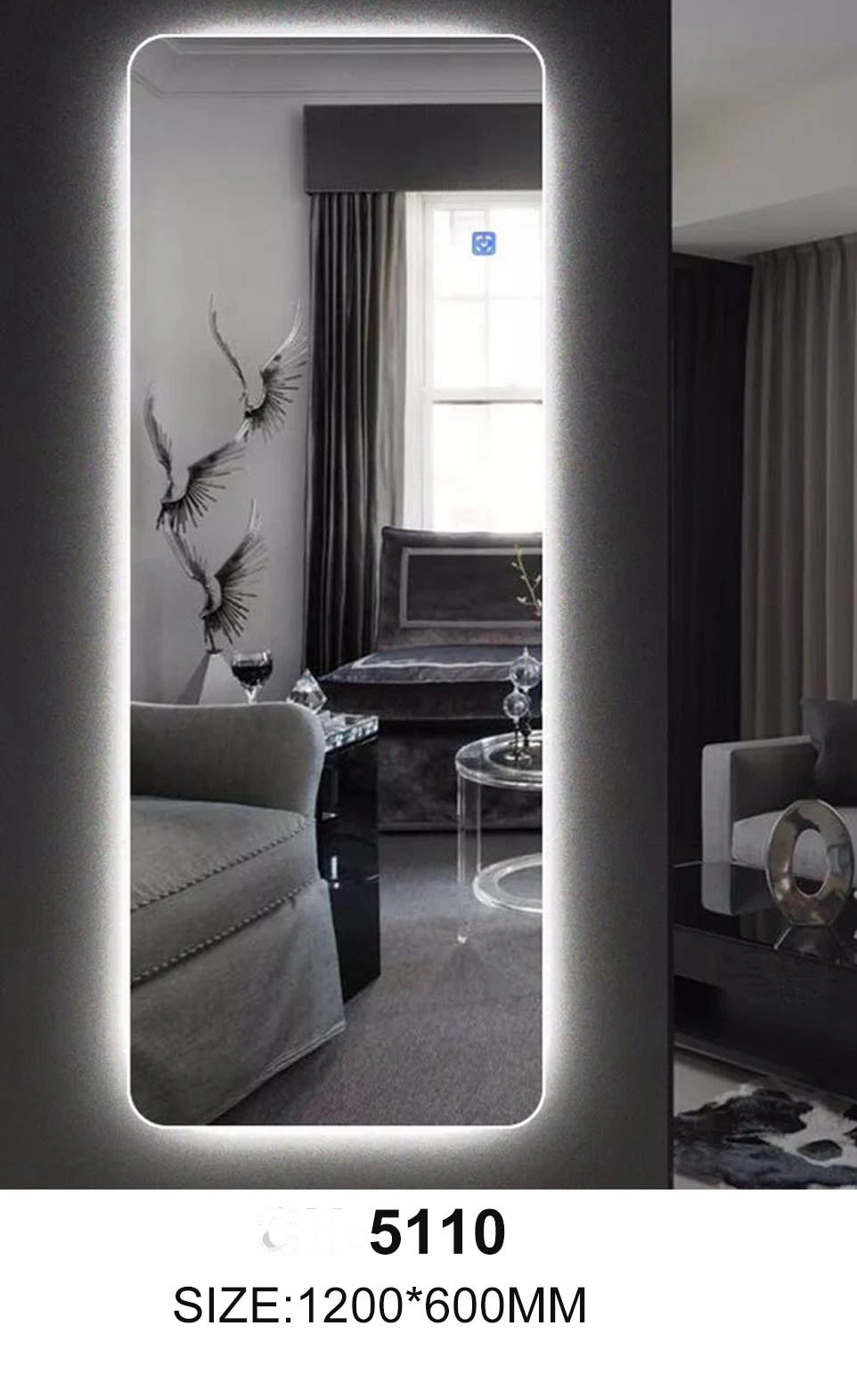 Bathroom Home Decor LED Wall Silver Floor Stand Dressing Smart Mirror