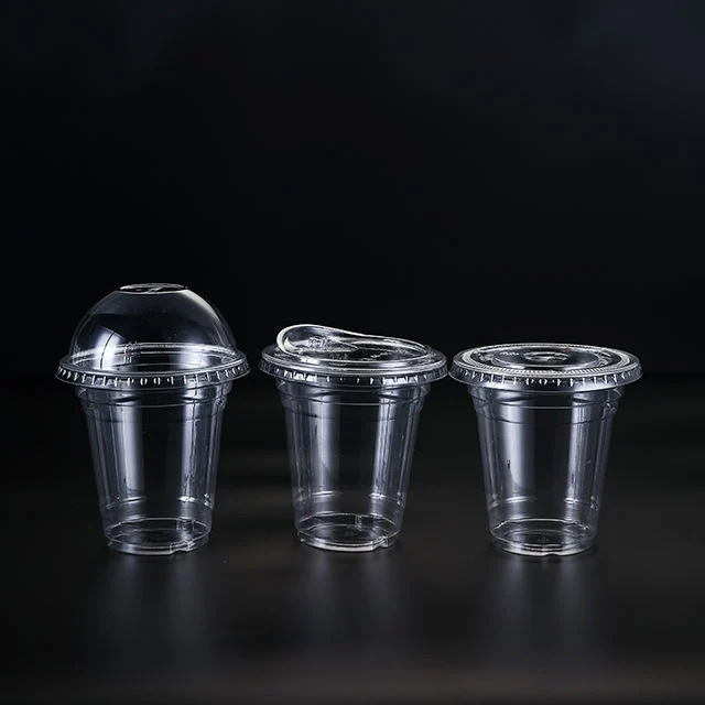 Factory Direct Sale 95 Caliber Transparent PLA 20oz 16oz 12oz 9oz Disposable Plastic Cup with Dome Lidp Clear Plastic Cups Plastic Cups Lips