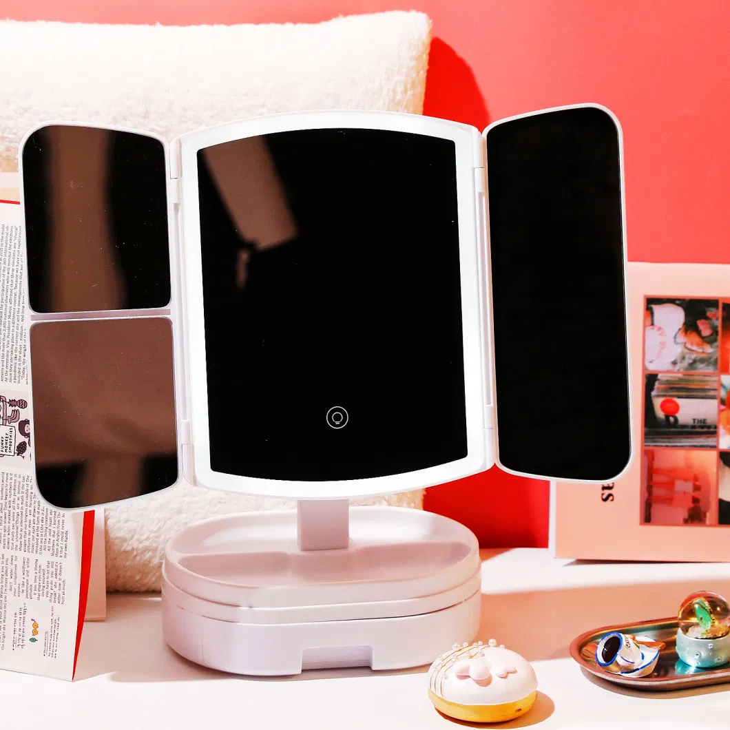 USB Charging Makeup Mirror with 3 Color Lighting Modes, 1X/2X/3X Magnification, Touch Control Design