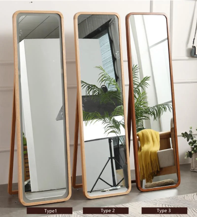 Nordic Solid Wood Dressing Ins Wind Small Apartment with Lamp Full Body Floor Wall Hanging Bedroom Wall-Mounted Fitting Mirror 0033