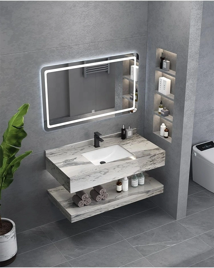 Modern Bathroom Cabinet Wash Basin Sintered Stone Vanity Sink Countertop LED Mirror Luxury Bath Furniture