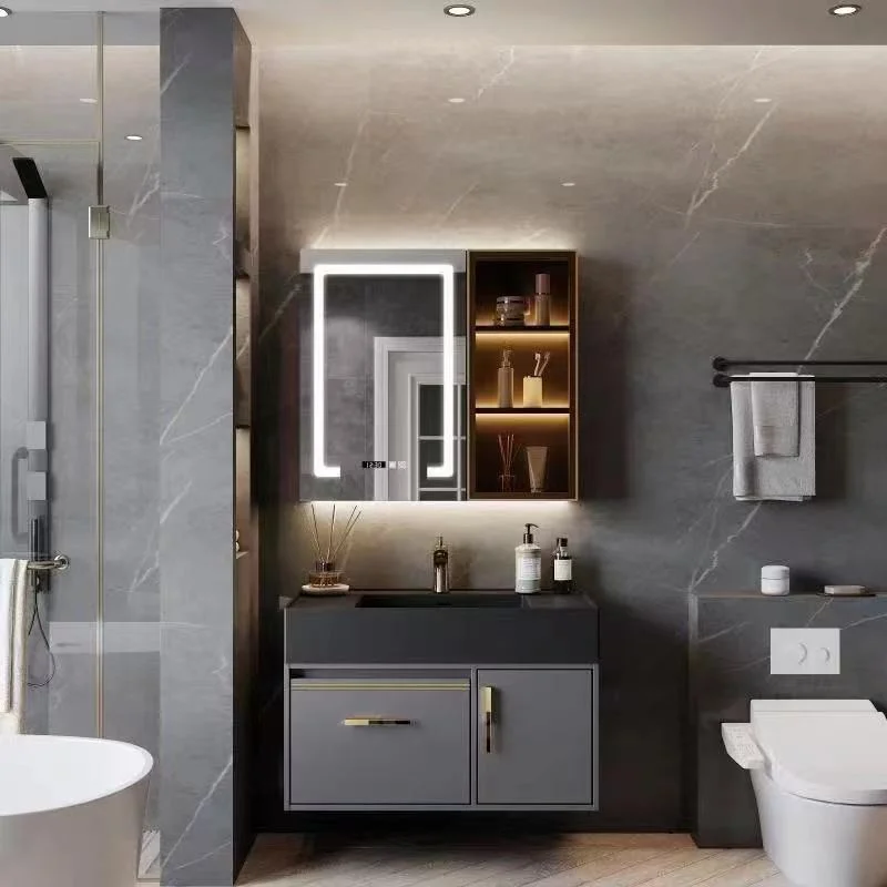 Rock Plate Light Luxury Simple Bathroom Furniture Modern Bathroom Cabinet with Mirror