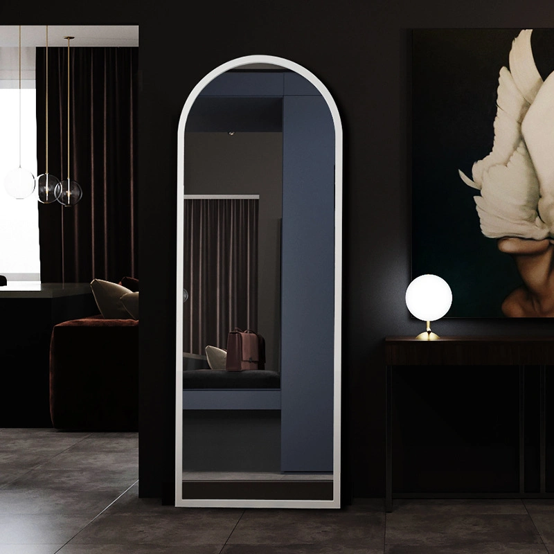 Full-Length Mirror Floor-to-Ceiling Fitting Mirror Arched Home Bedroom Dressing Mirror Solid Wood Frame Rounded Arch Large Mirror