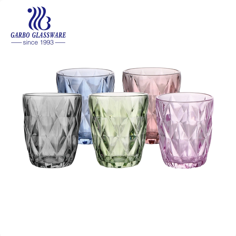 240ml Embossed Water Glass Green Color Glass Tumbler Popular Diamond Design Customize Colors Glass Cup Engraved Wine Glass