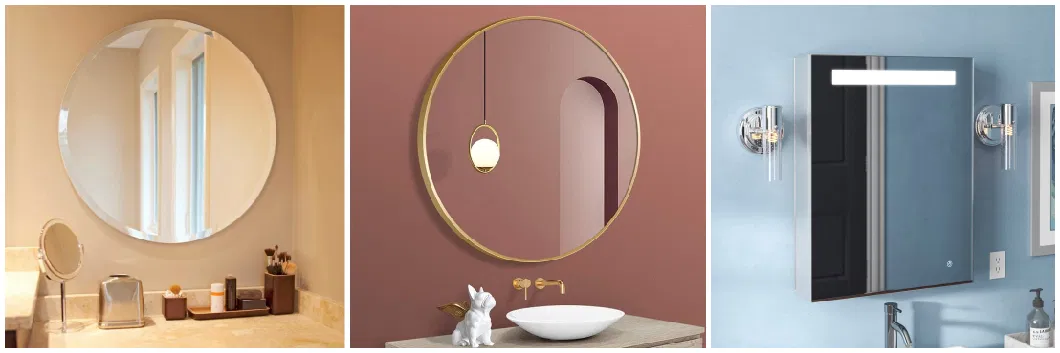 Home Decoration Bathroom Mirror with LED Lights Touch Switch Anti-Fog Dimmable Wall Mounted Makeup Vanity Mirror Backlit Frameless Furniture