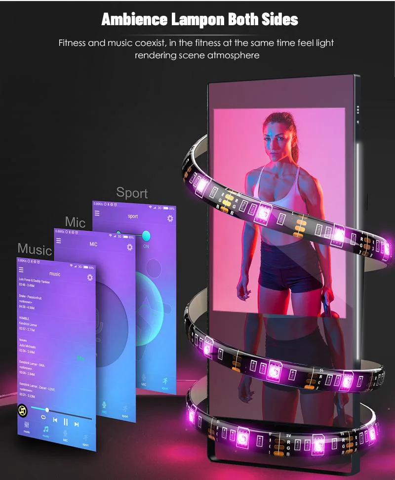 32 Inch/ 43 Inch Fitness Smart Mirror with Touch Screen, Interactive Magic Glass Mirror Display for Exercise Workout/Sport/Gym/Yoga