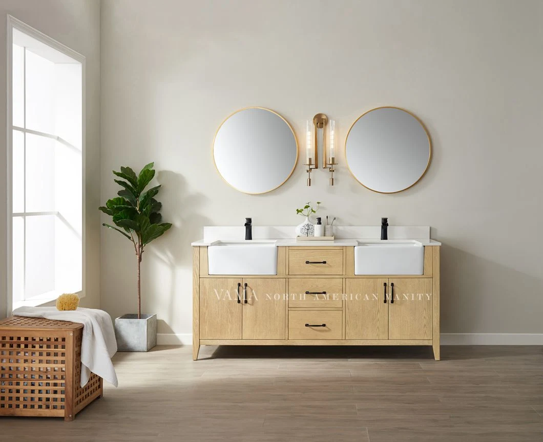 Vama 72 Inch New Design Hot Selling Farmhouse Bathroom Furniture with Double Basins and Aluminum Round Mirror B97072wa