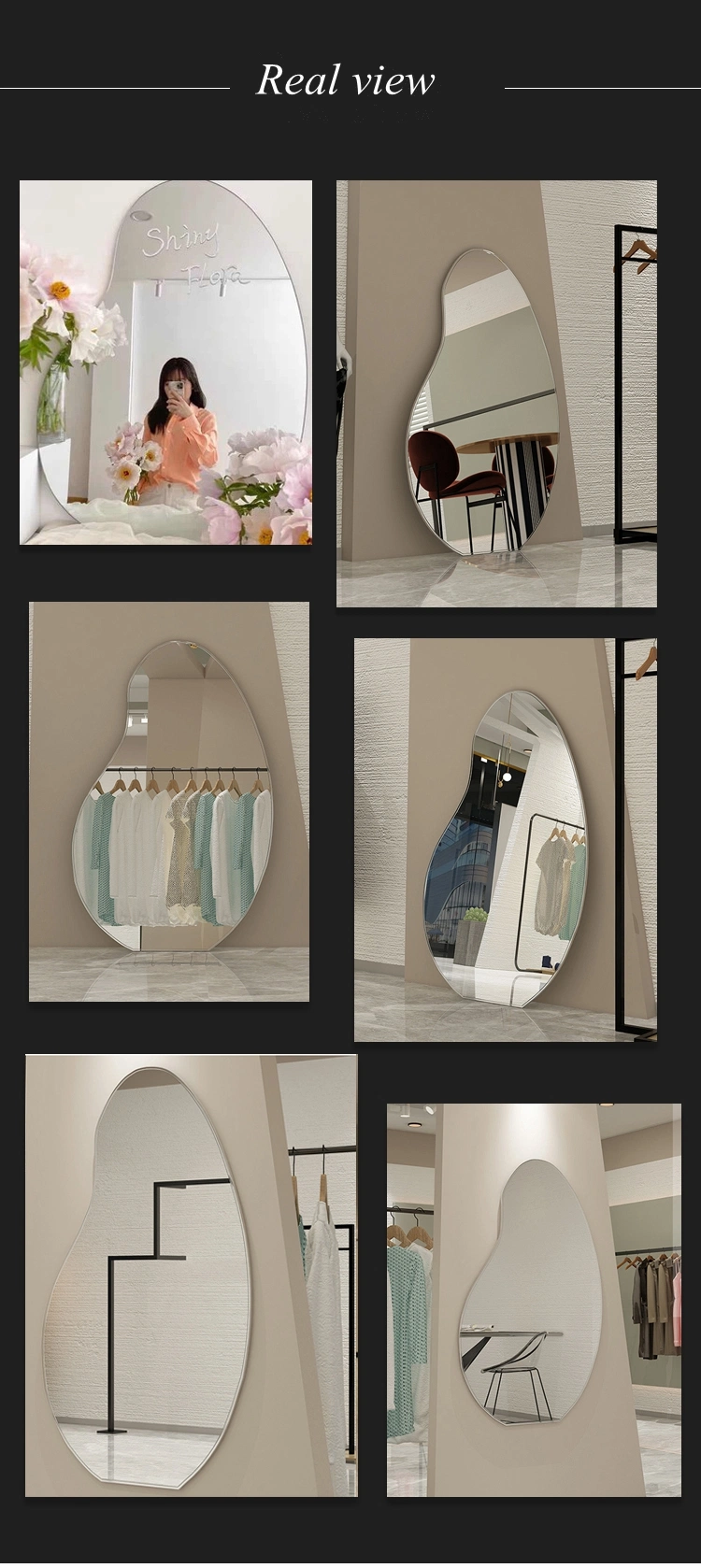Irregular Silver Wall Decorative Full Smart Lamp Furniture Bathroom Dressing Mirror