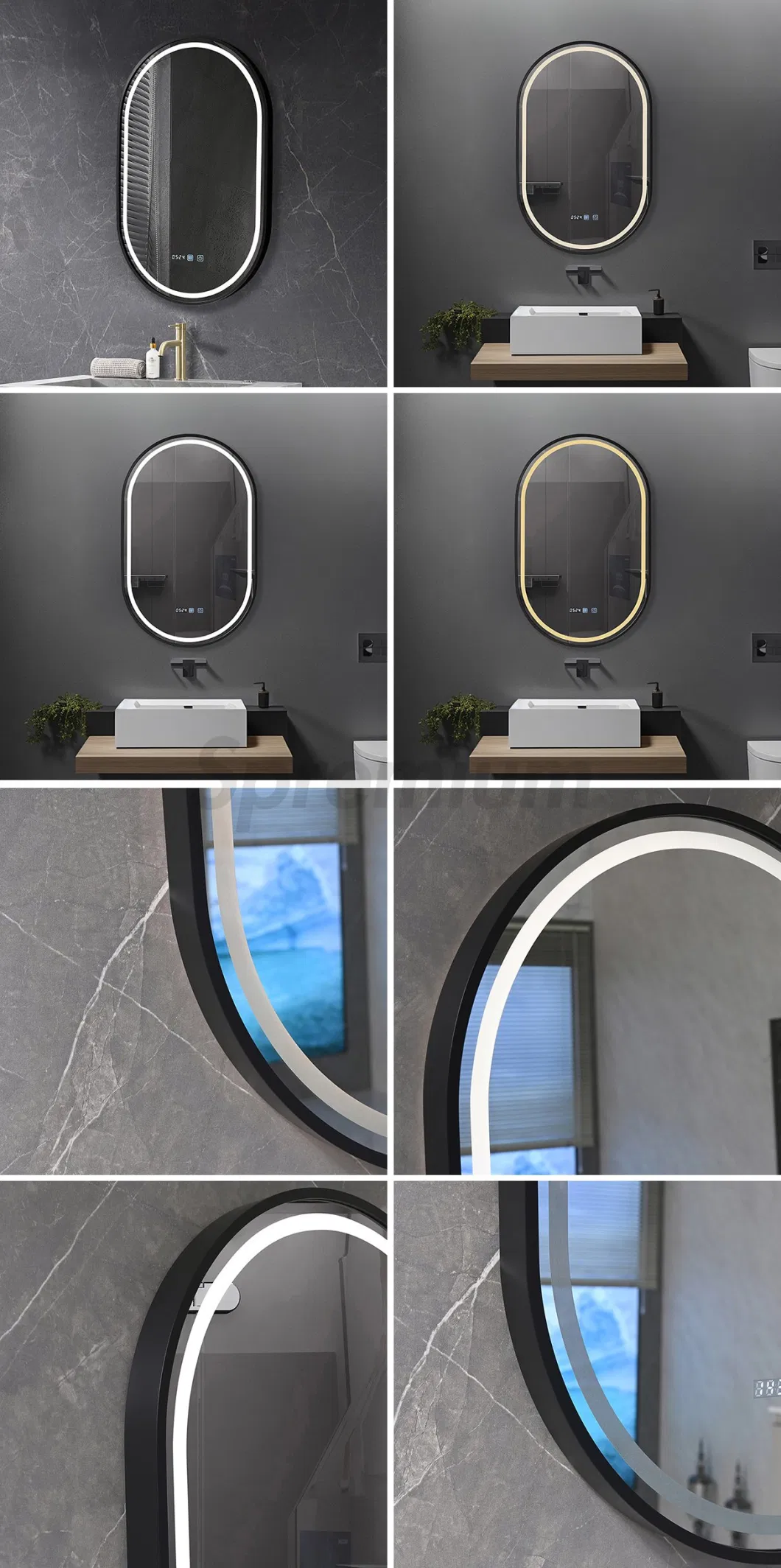 Oval Shape Glass Mirror for Wall Decorative Oval Hair Salon Metal Frame Screen Smart Mirrors for Bathroom with LED Light
