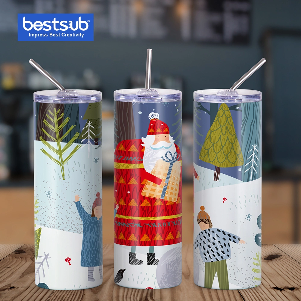 Bestsub Sublimation Blanks 20oz/600ml Straight Stainless Steel Skinny Tumblers with Straw &amp; Lid