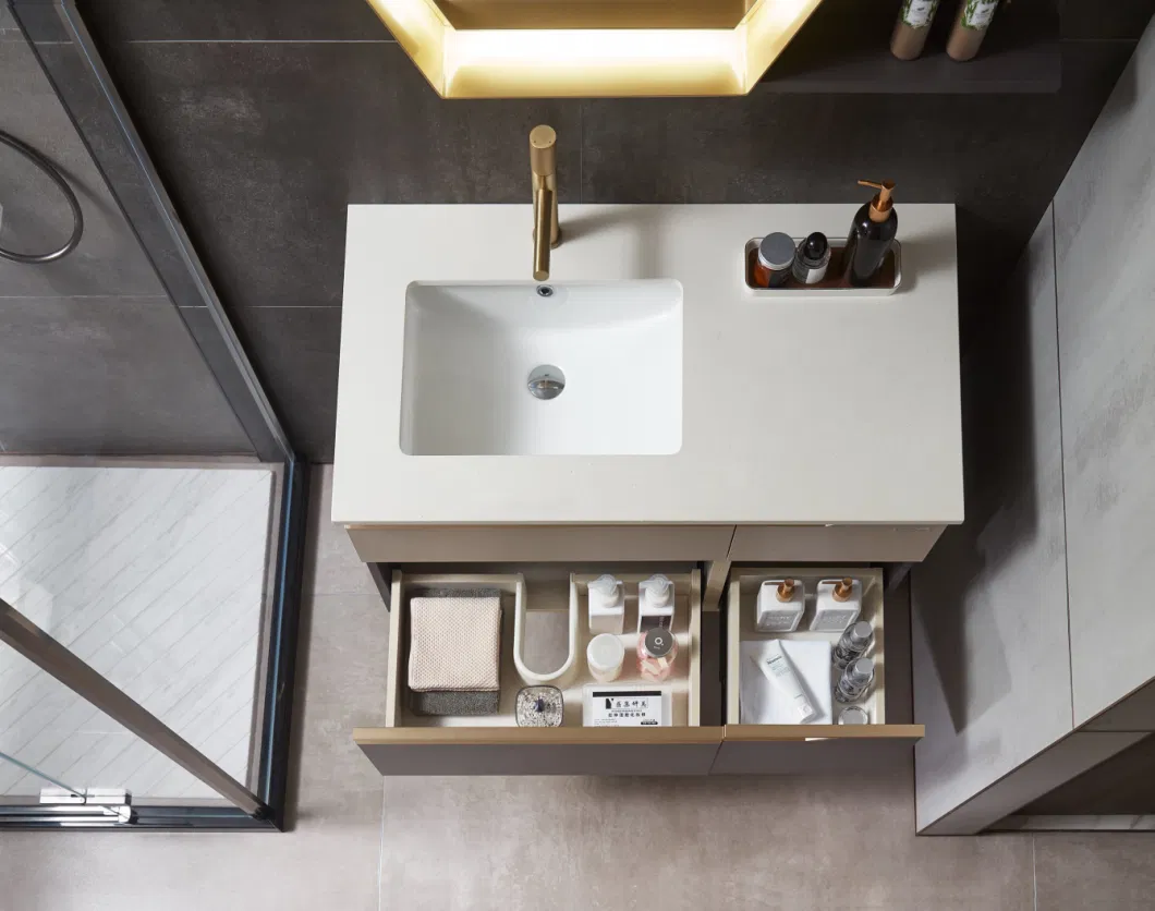 Top Under Ceramic Basin Wash Basin Aluminium Bathroom Wooden Vanity Ceramic Cabinet with Smart Touch Light LED Mirror
