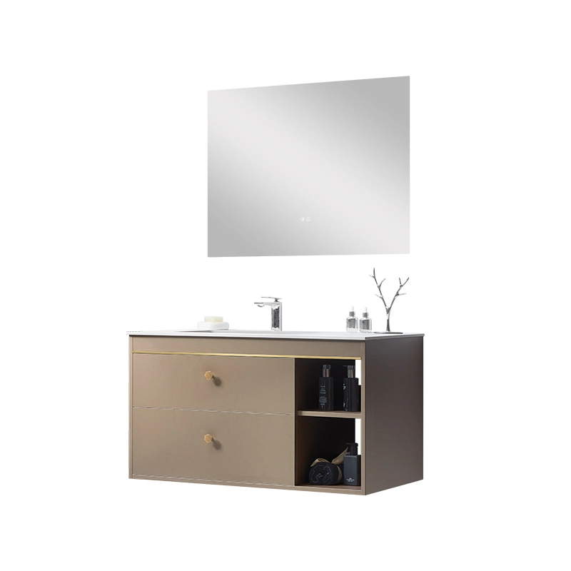 Factory Customize Smart Make-up LED Mirror Vanity Matt Lacquering Bathroom Cabinet with Open Shelves