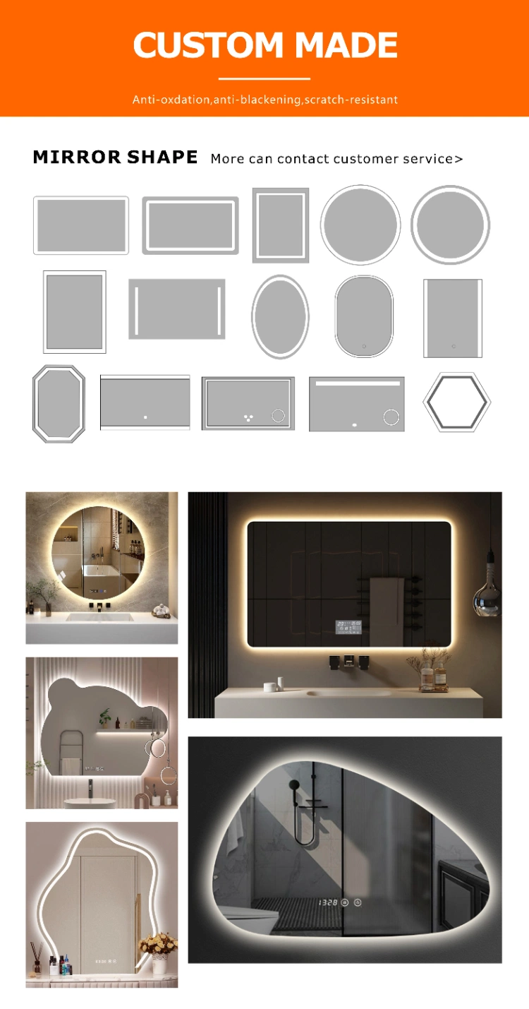 Frameless Wall-Mounted Digital Clock Bathroom Mirror with WiFi and Bluetooth