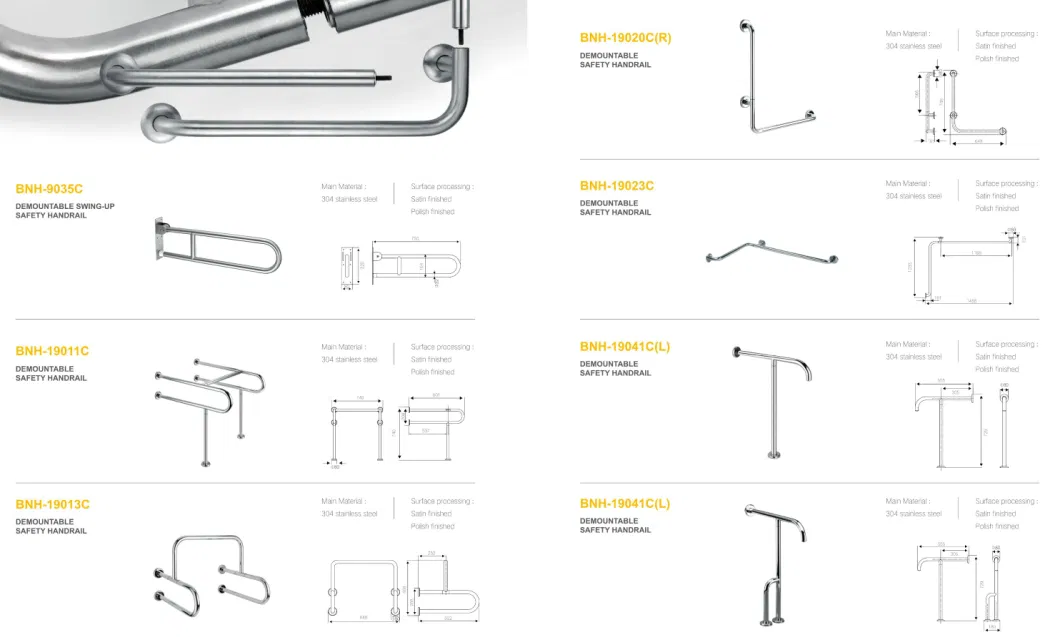 Professional Manufacturer Wall-Mounted Stainless Steel Bathroom Grab Bars