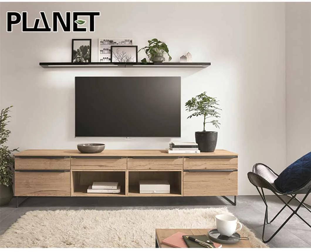 High Quality Mirrored Rattan Wall Mounted Luxury Hidden Media Wooden TV Stand Cabinet Modern Designs
