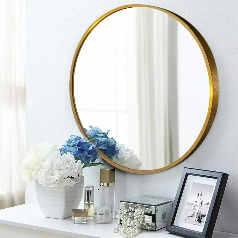 Round Aluminum Iron Satinless Steel Frame Frameless Full Length Wall Mounted Lighted Vanity Bathroom Home Decor Make up Framed Mirror