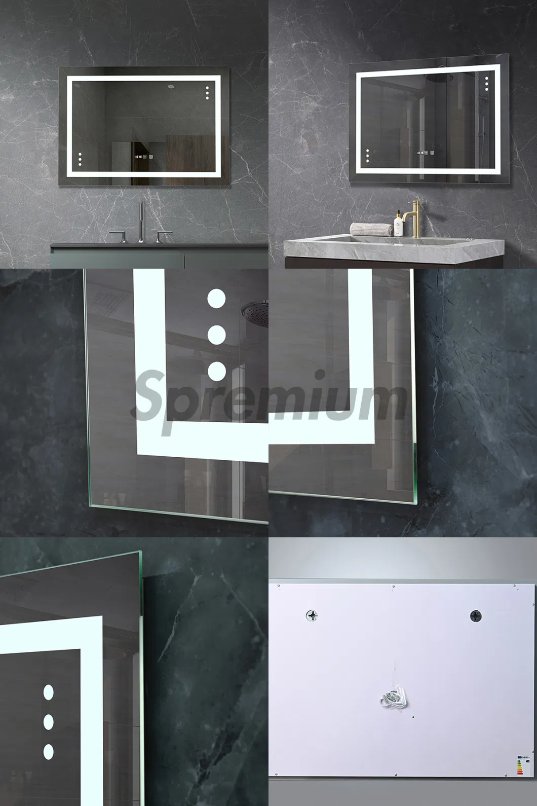 Waterproof Time Display Defogger 3-Color Changeable LED Anti Fog Bathroom Vanity Smart Mirror with LED Light