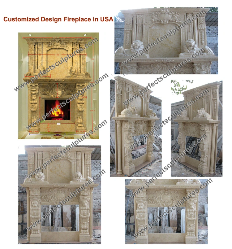 Luxury Hand Carved Double Layer Stone Marble Fireplace with Mirror (QY-LS324)