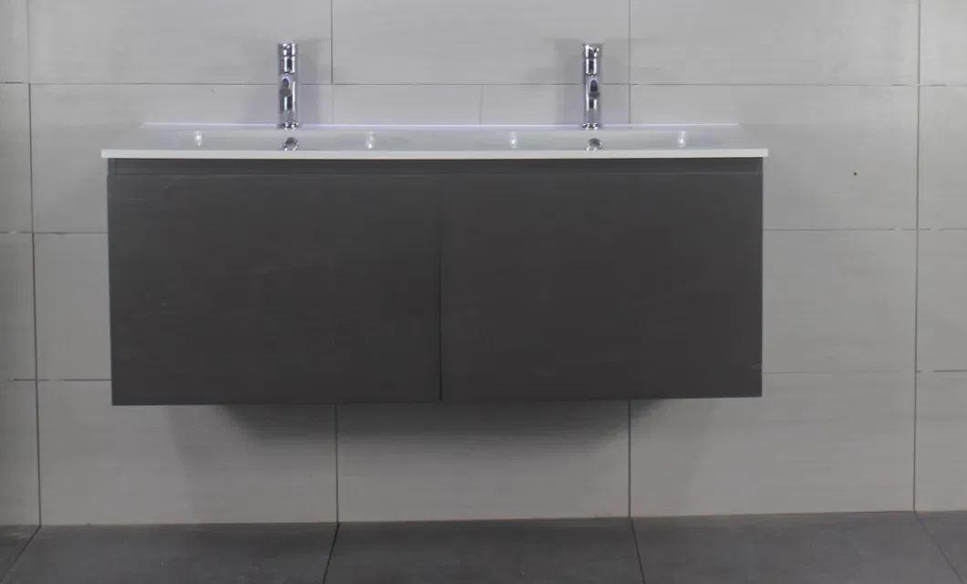 2023 New Arrival Modern Gray Sintered Stone Bathroom Vanity LED Mirror Cabinet Combo