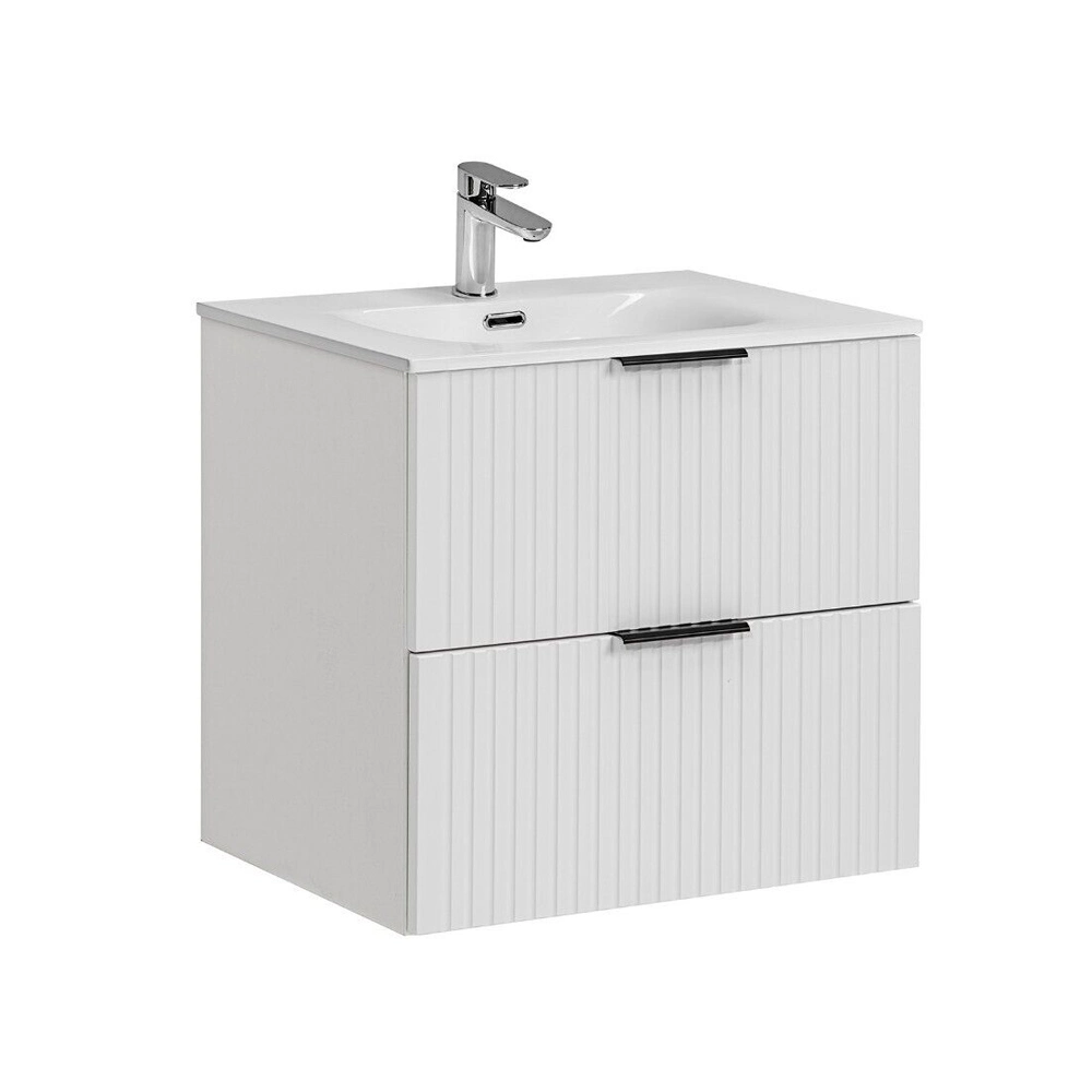600mm Ribbed Textured White Modern Wall Hung Bathroom Vanity