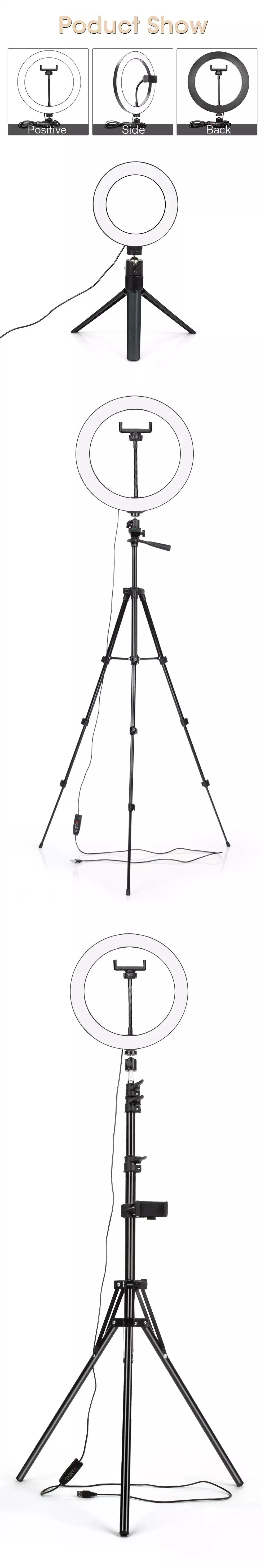 Selfie Tripod Stand with LED Lights, Dual Phone Holders, Adjustable Height and Lighting for Recording, Makeup &amp; Photography