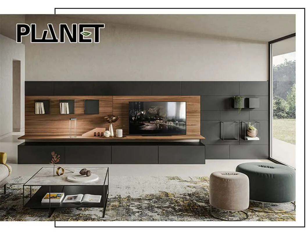 High Quality Mirrored Rattan Wall Mounted Luxury Hidden Media Wooden TV Stand Cabinet Modern Designs