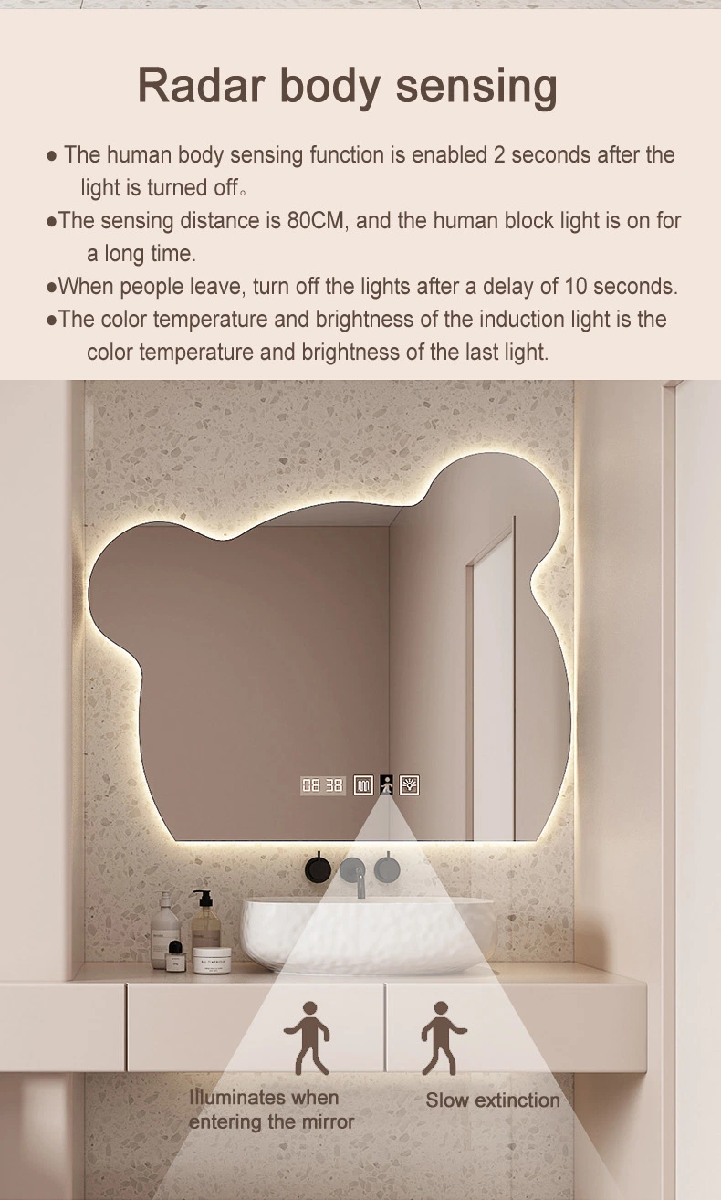 Hot Selling Cartoon Shaped Backlight Anti Fog Bath Wall Mirror Bathroom Intelligent LED Mirror Touch Screen
