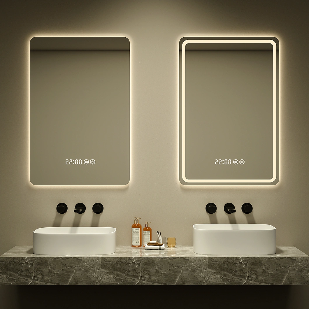 Modern Anti Fog Wall Bath Mirror Frameless Touch Screen Rectangle LED Lighting Smart Bathroom Mirror